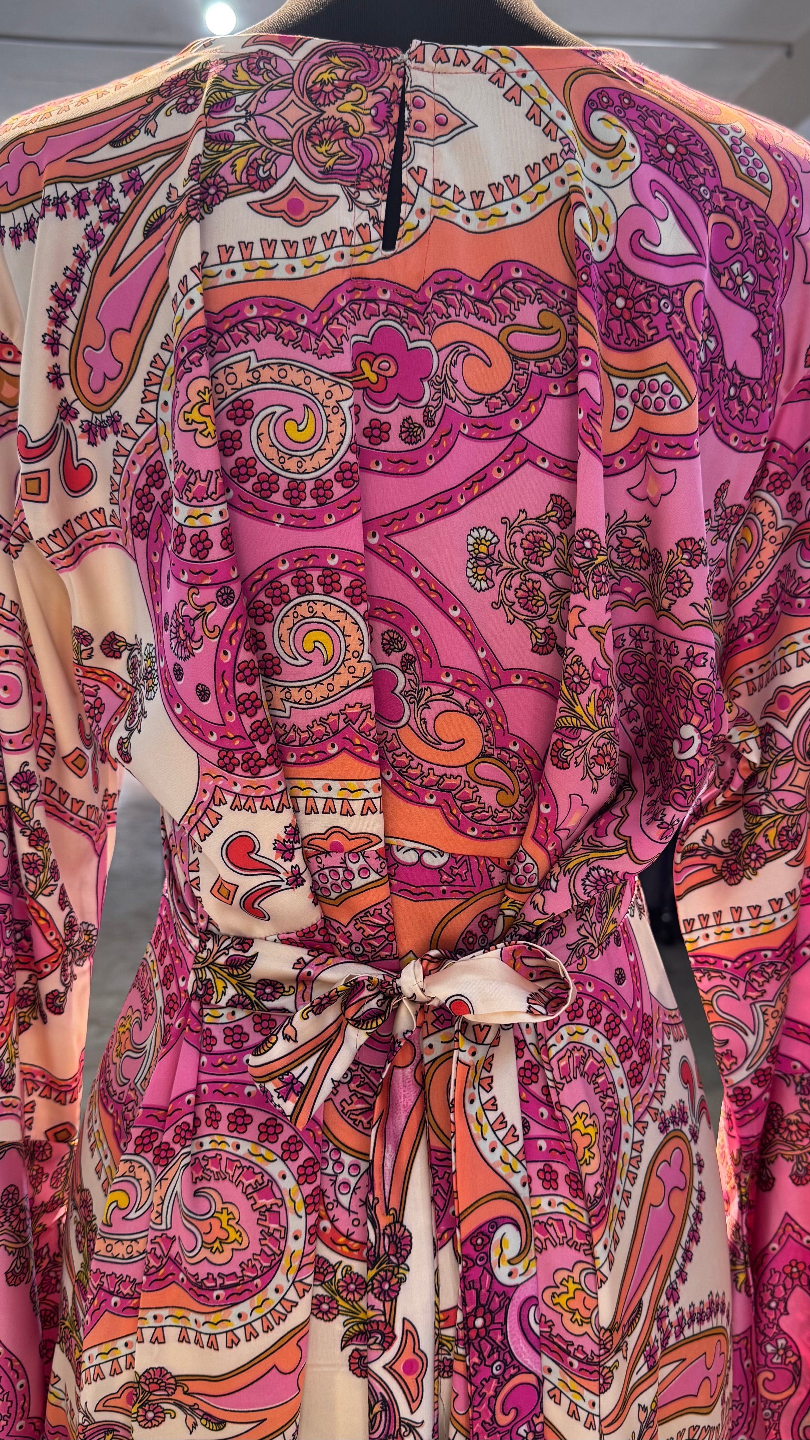 Satin Printed Casual Abaya Dress with Chiffon Hijab – 2 Piece - Fuchsia