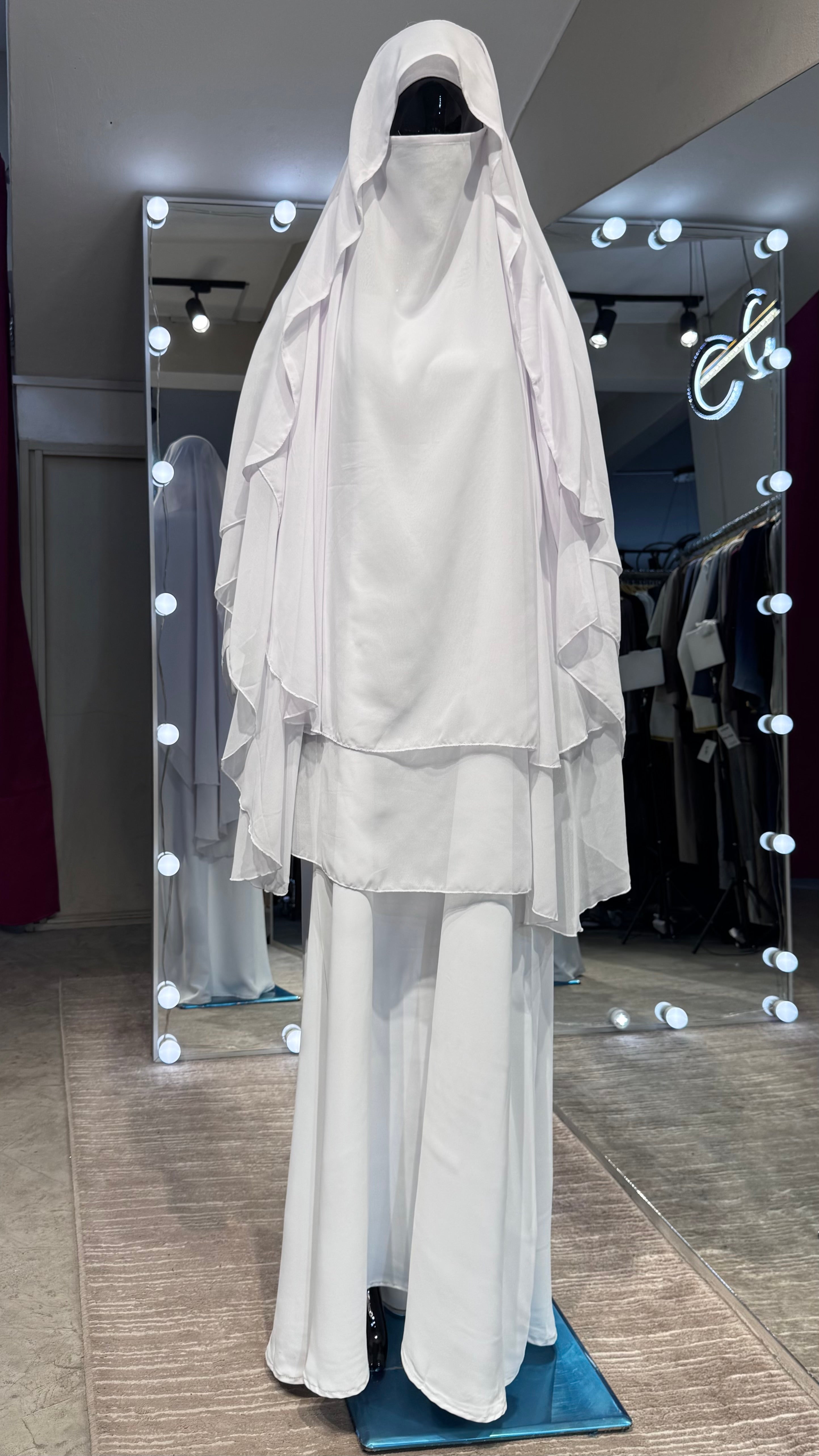 Long chiffon khimar Set- White