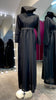 Black Abaya Robe with Striped Fabric Appliqué and pocket with Nida inner