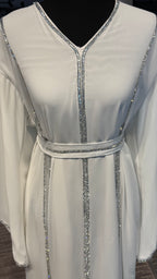 3 Piece Slit Abaya Set- White