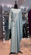 One Side Farasha Abaya Set with Hijab – Mint Green