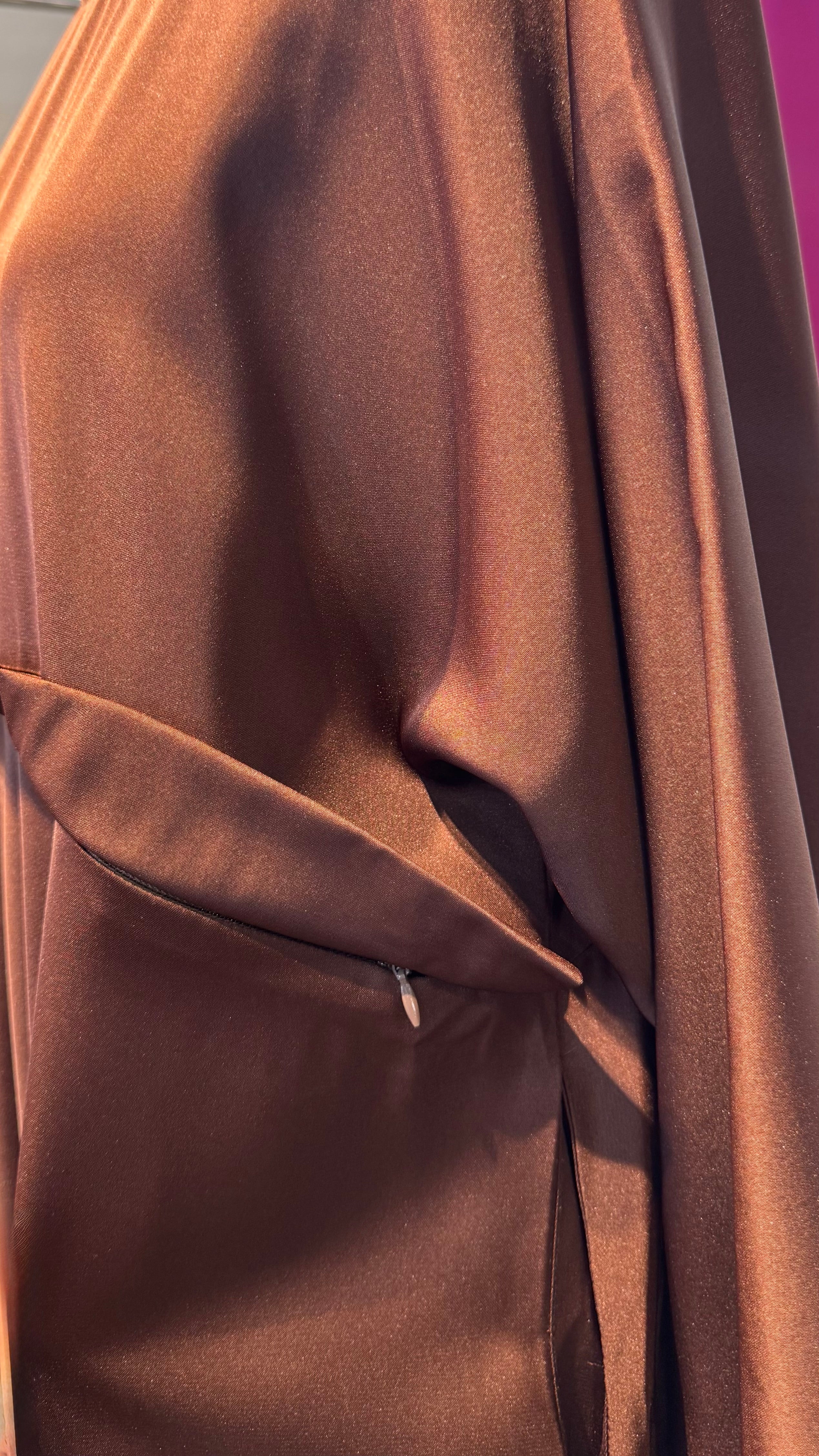 Zipper Umbrella Abaya- Reddish Brown