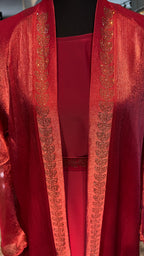 4 Piece Abaya Set with Hijab – Silky Zoom & Organza Umbrella Cut Robe- Maroon