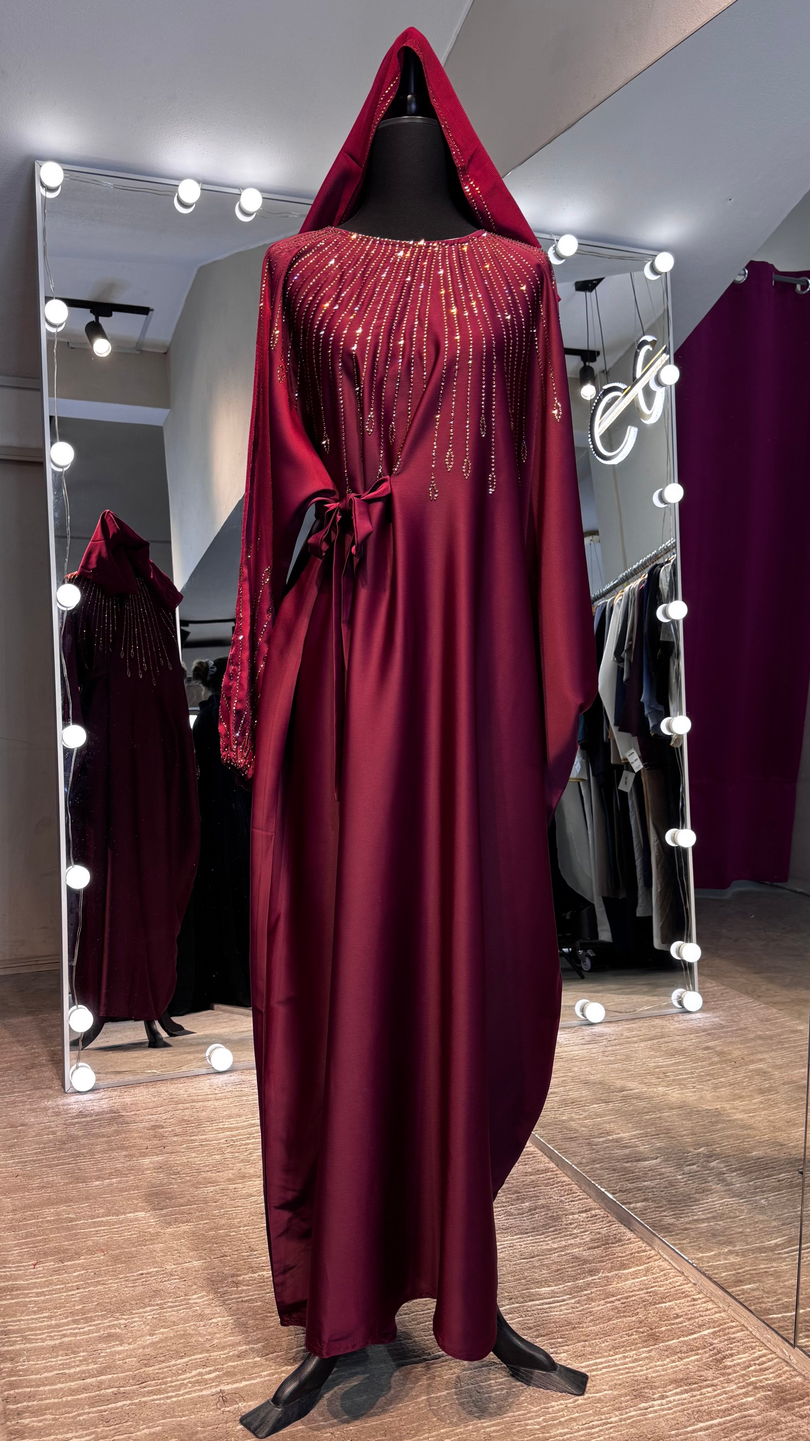 One Side Farasha Abaya Set with Hijab - Maroon
