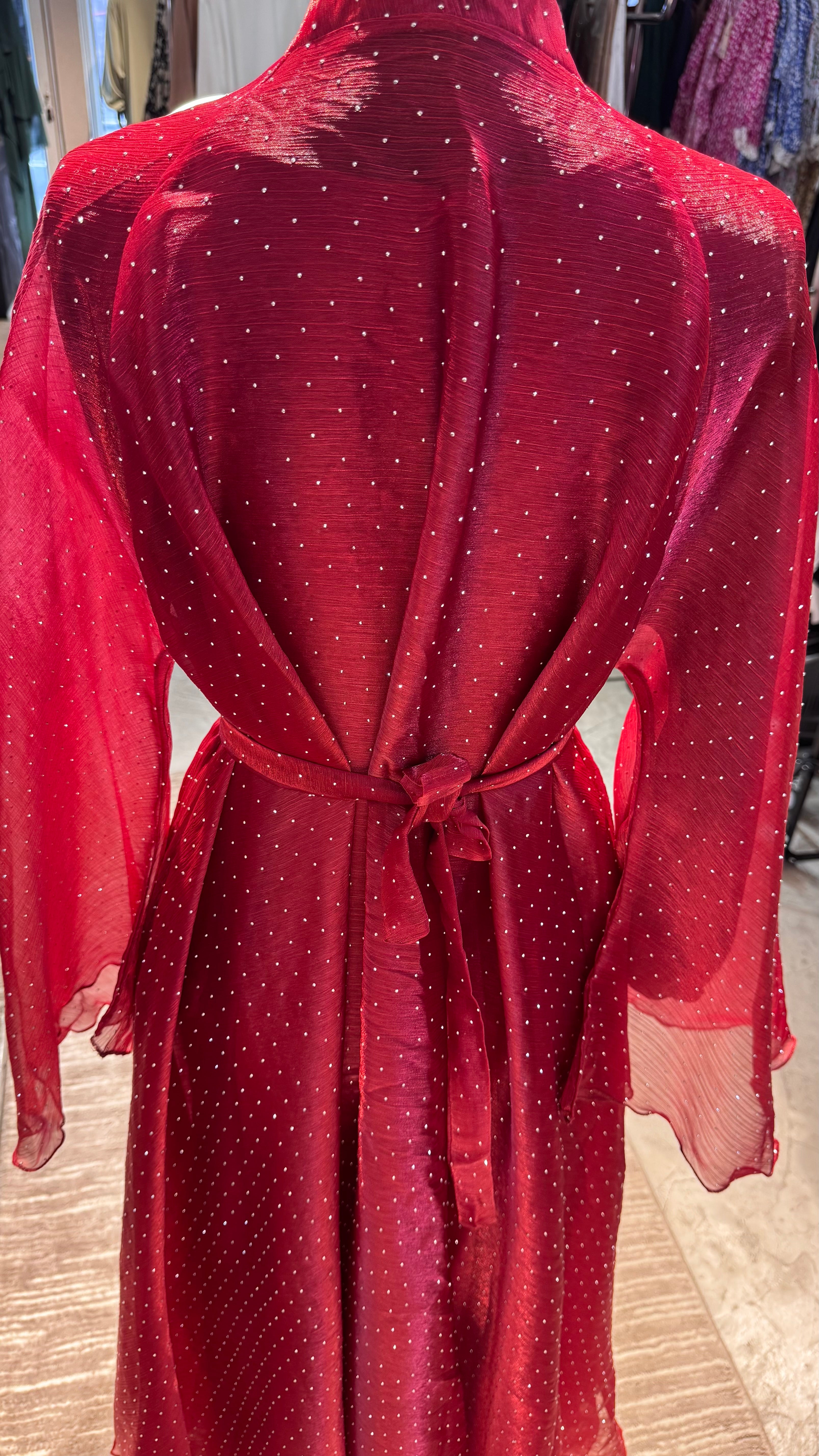 Full Stone Umbrella Cut Robe 4pcs set- Maroon