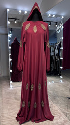 Umbrella Cut Abaya Flower patch- Maroon