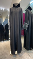 Black Nida Abaya with Kuffiyah Embroidered Sleeves