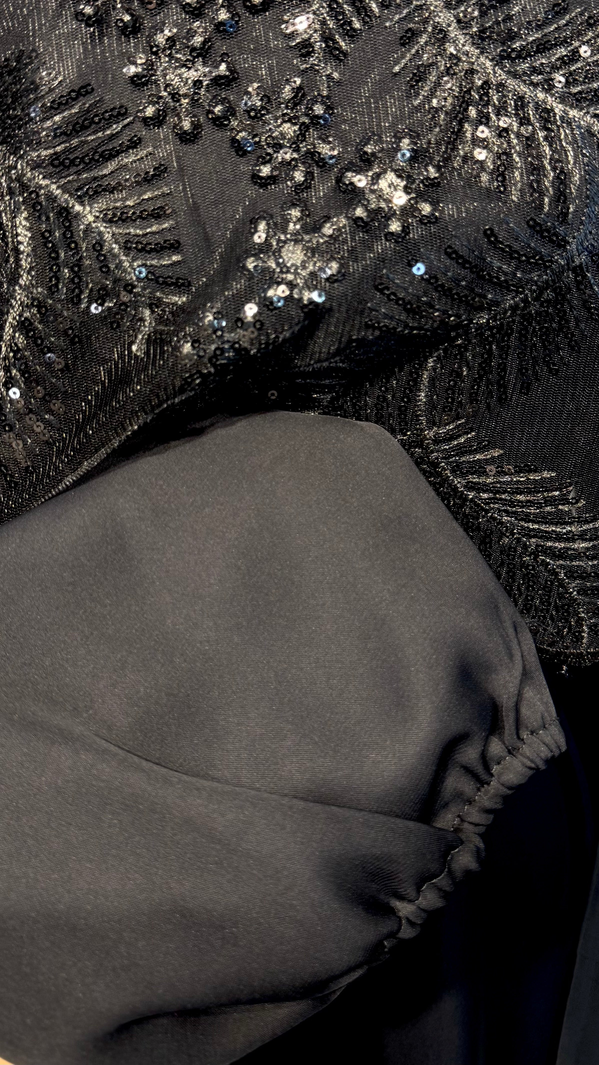 Cape Abaya Set with Hijab –Sequin, Nida & Chiffon - Black