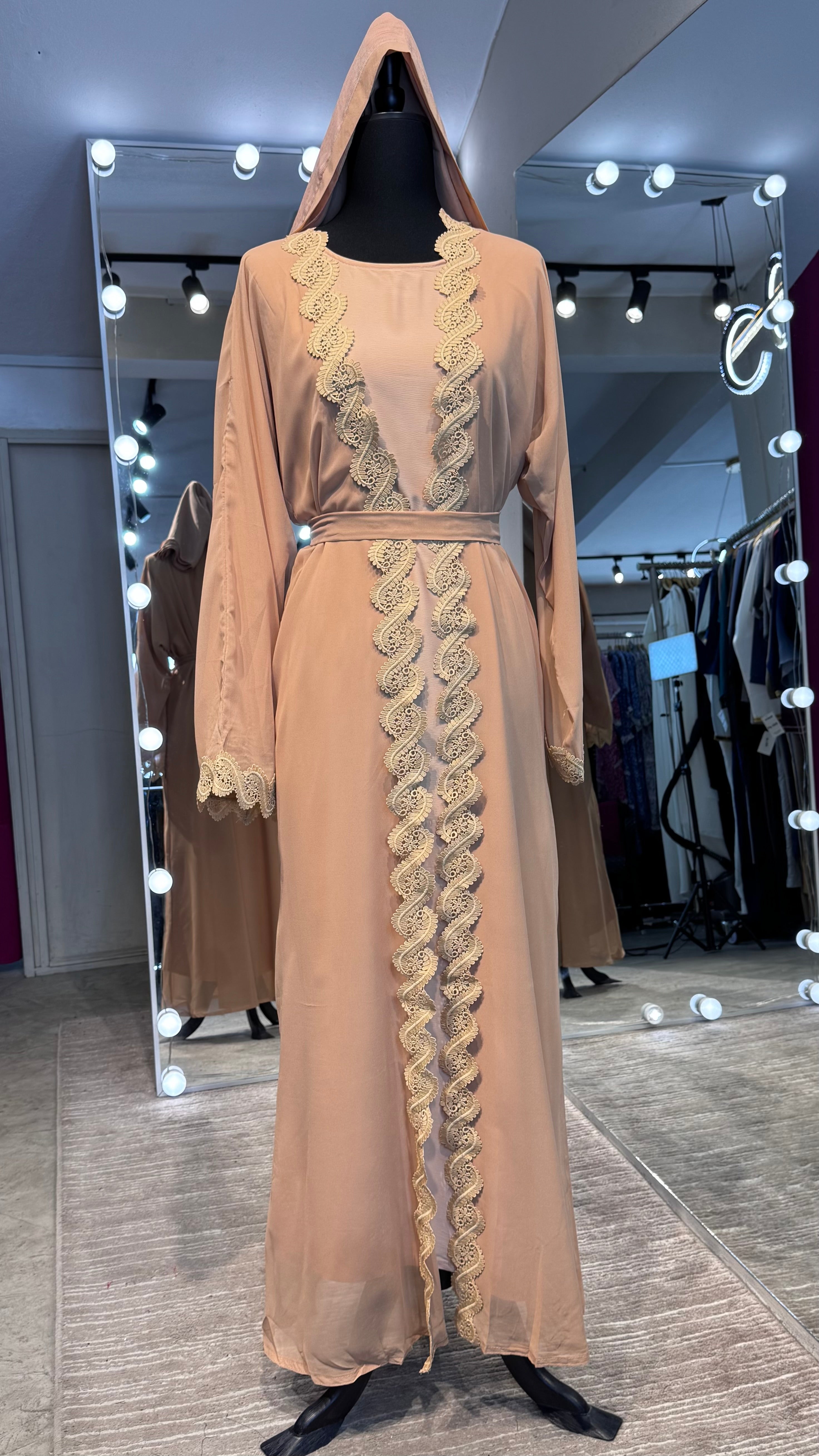 4 Piece Abaya lace Set- Beige