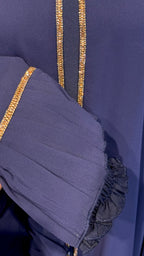 Farasha Pleated Sleeve 3 Pcs Set- Navy Blue