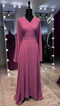 Umbrella Cut Abaya 3 pcs Set- Rose Mauve