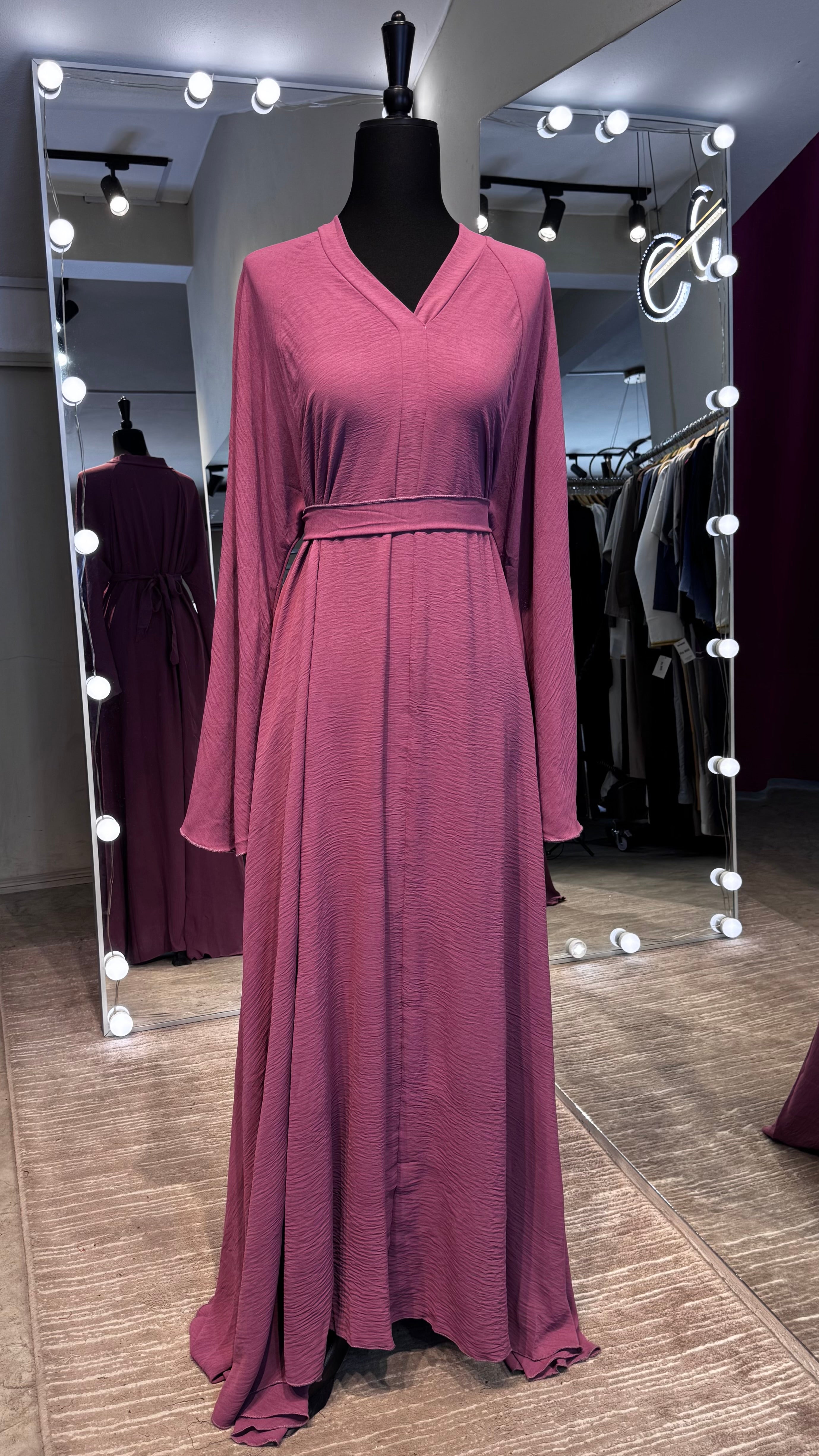 Umbrella Cut Abaya 3 pcs Set- Rose Mauve