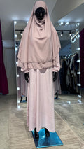 2-layers chiffon khimar Set- Pink