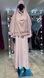 2-layers chiffon khimar Set- Pink