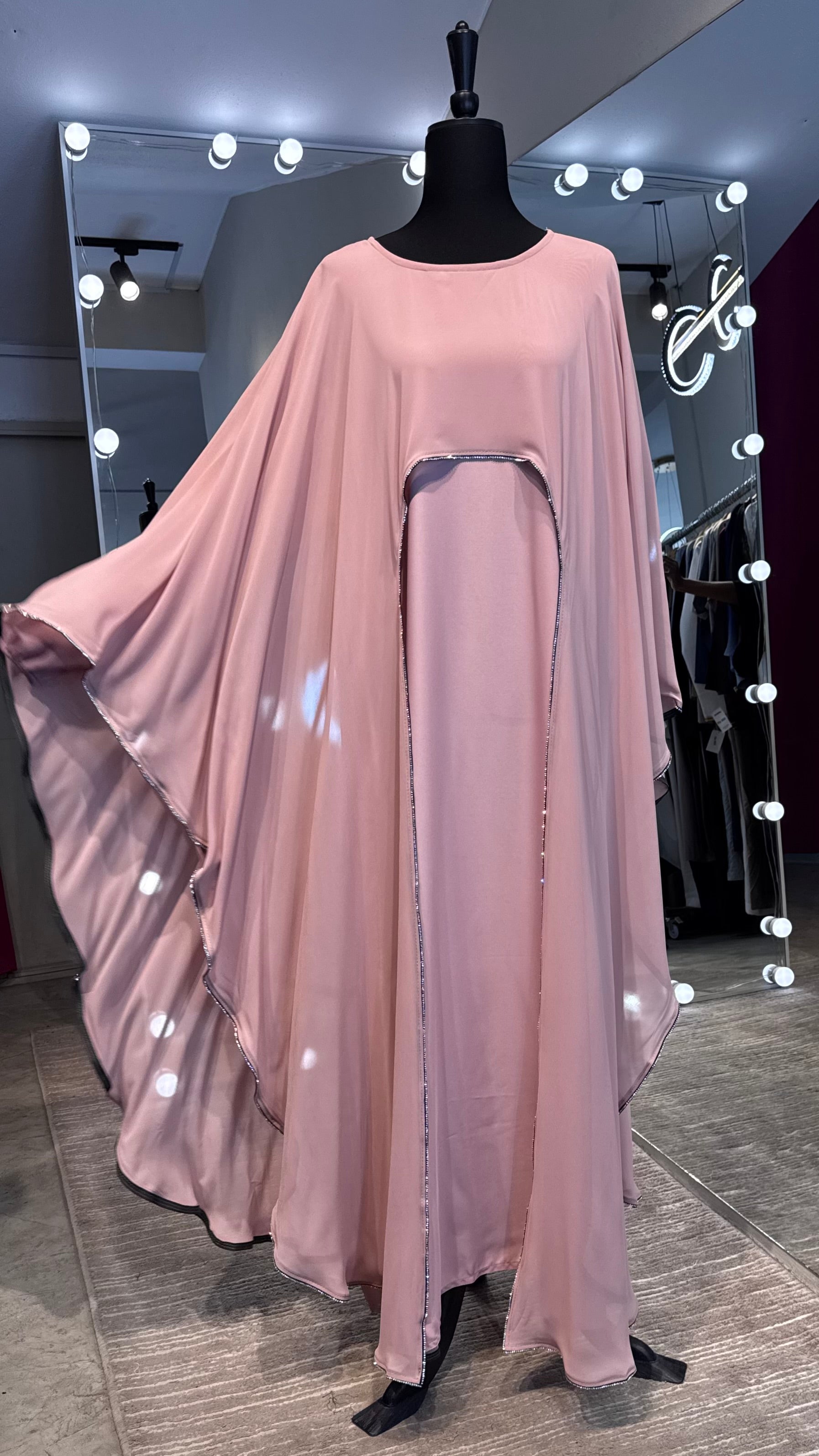 Farasha Wrap Abaya Set with Hijab -Baby Pink