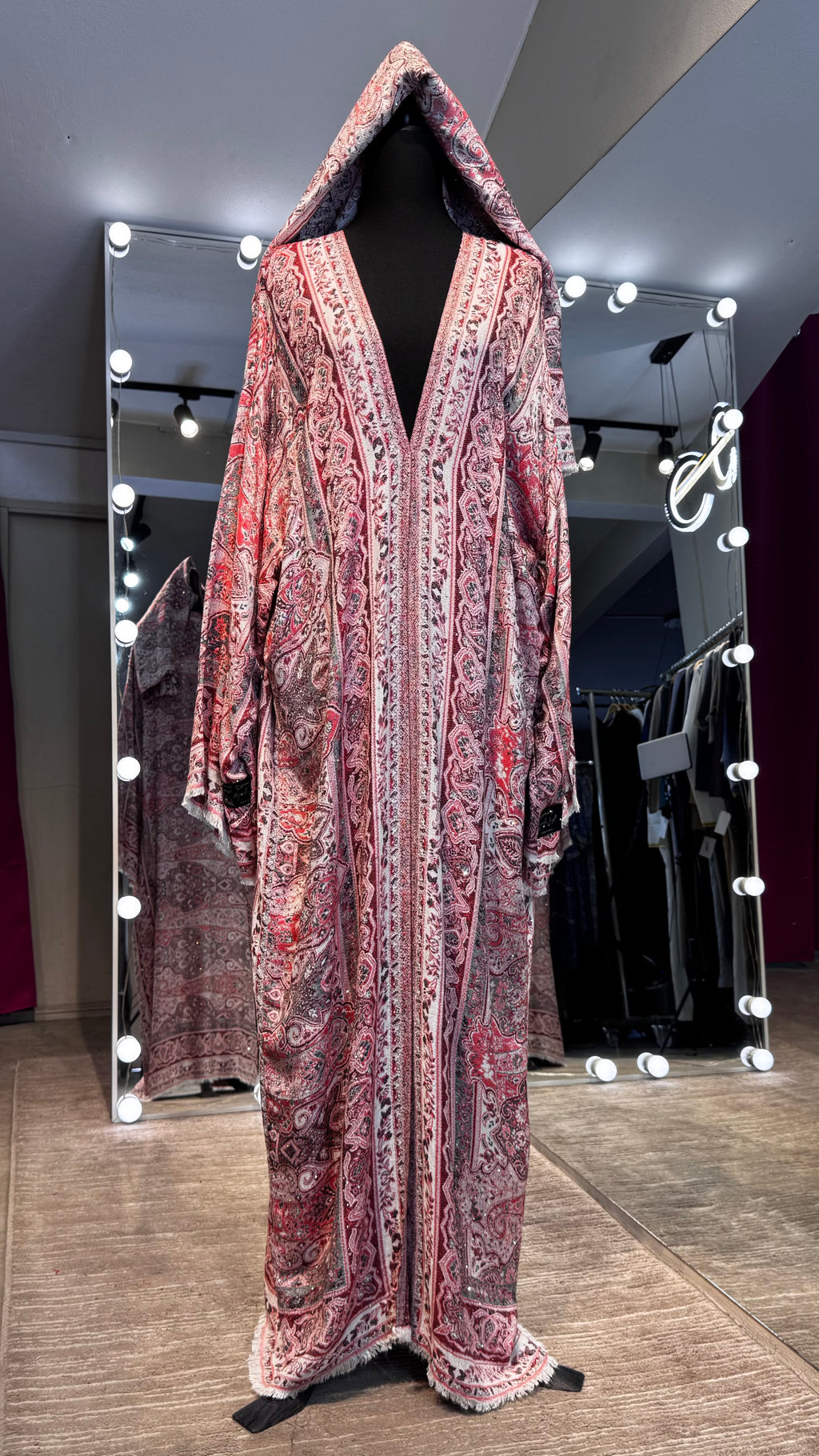 Pashmina Robe with Hijab – 2 Piece- Red-Orange
