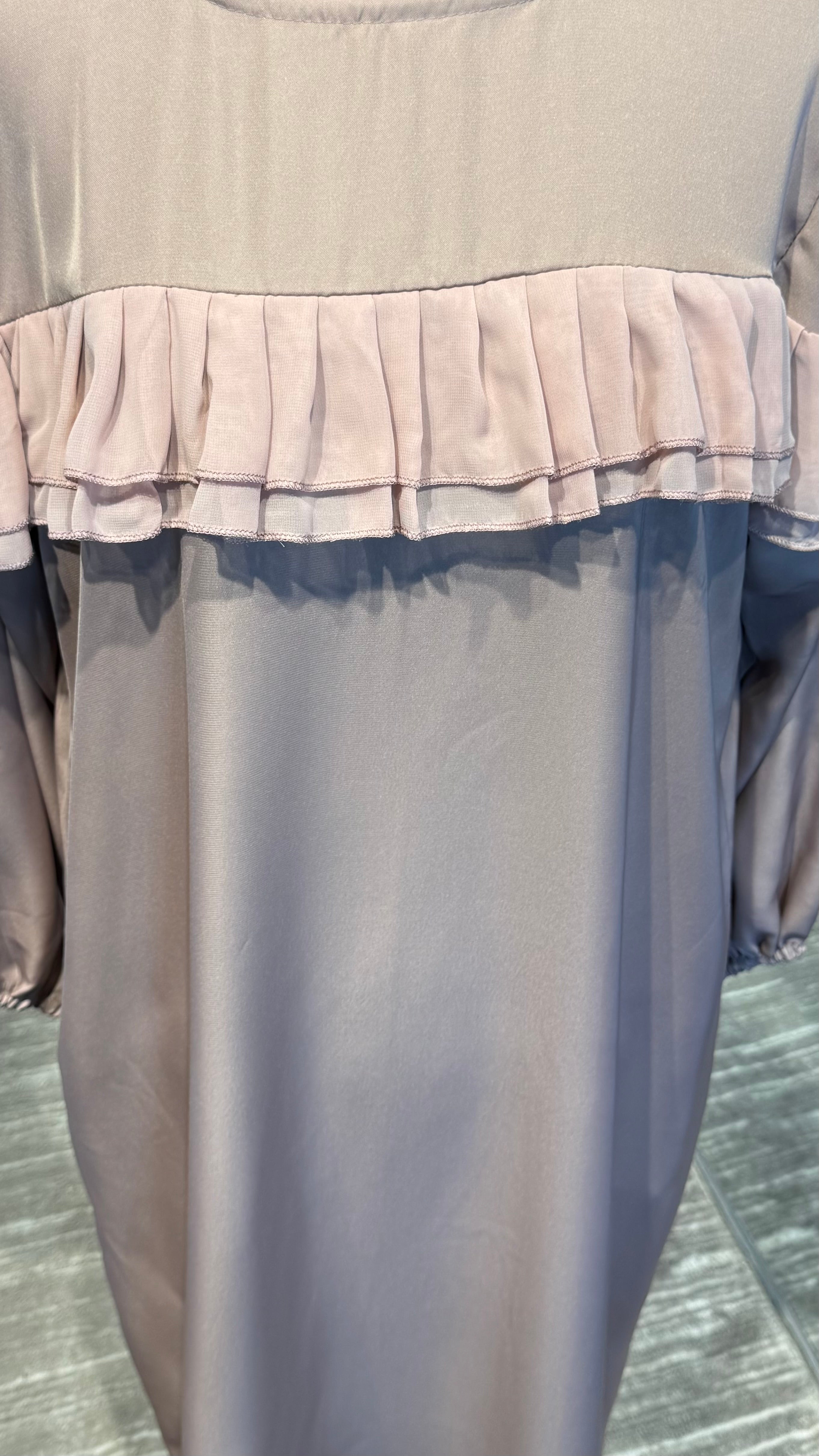 Straight Cut Abaya with front pleated chiffon- Dusty Pink
