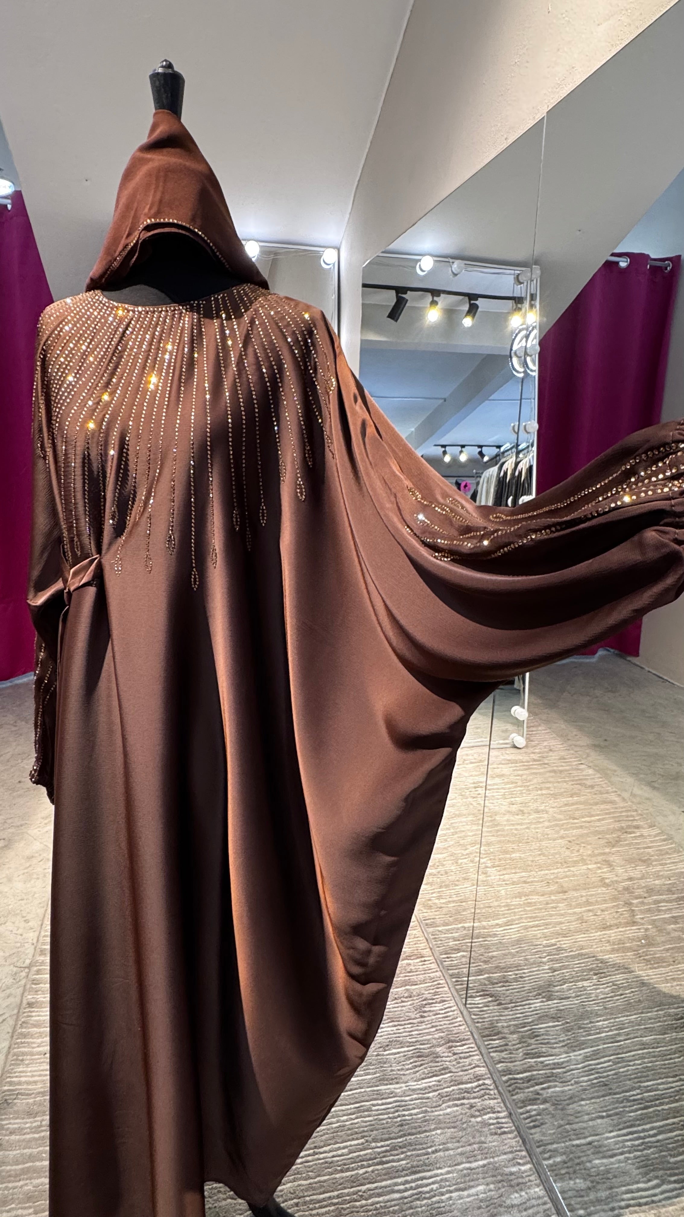 One Side Farasha Abaya Set with Hijab – Chocolate Brown