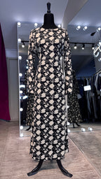 Chiffon Printed Casual Abaya Dress with Chiffon Hijab – 2 Piece - Black & Beige
