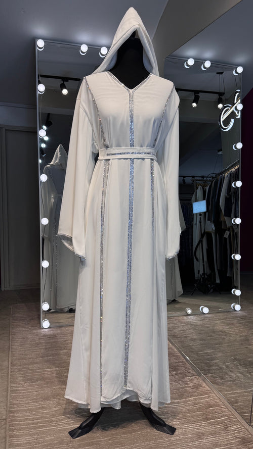 3 Piece Slit Abaya Set- White