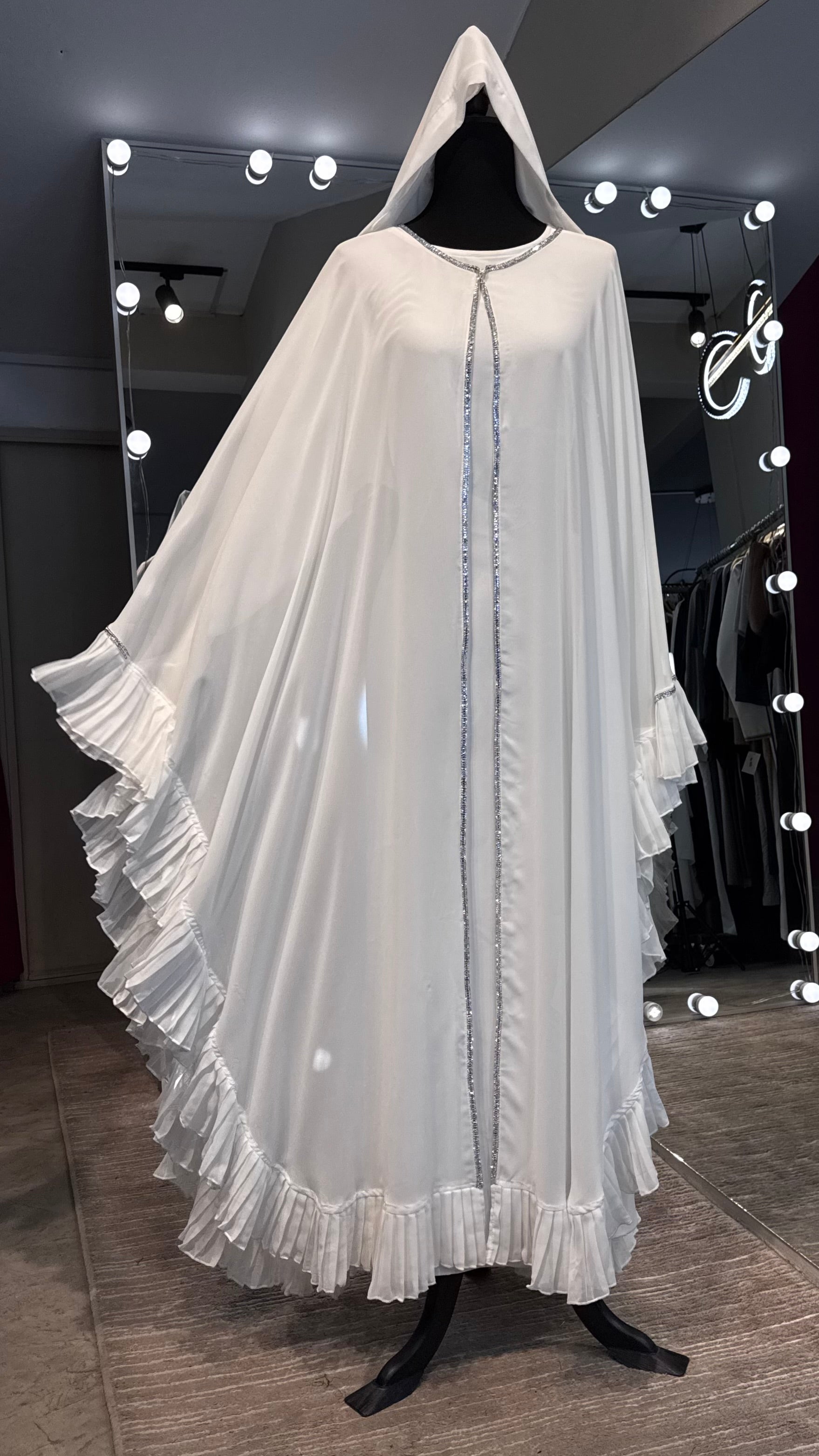 Farasha Pleated Sleeve 3 Pcs Set- White