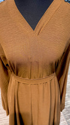 Umbrella Cut Abaya 3 pcs Set- Brown