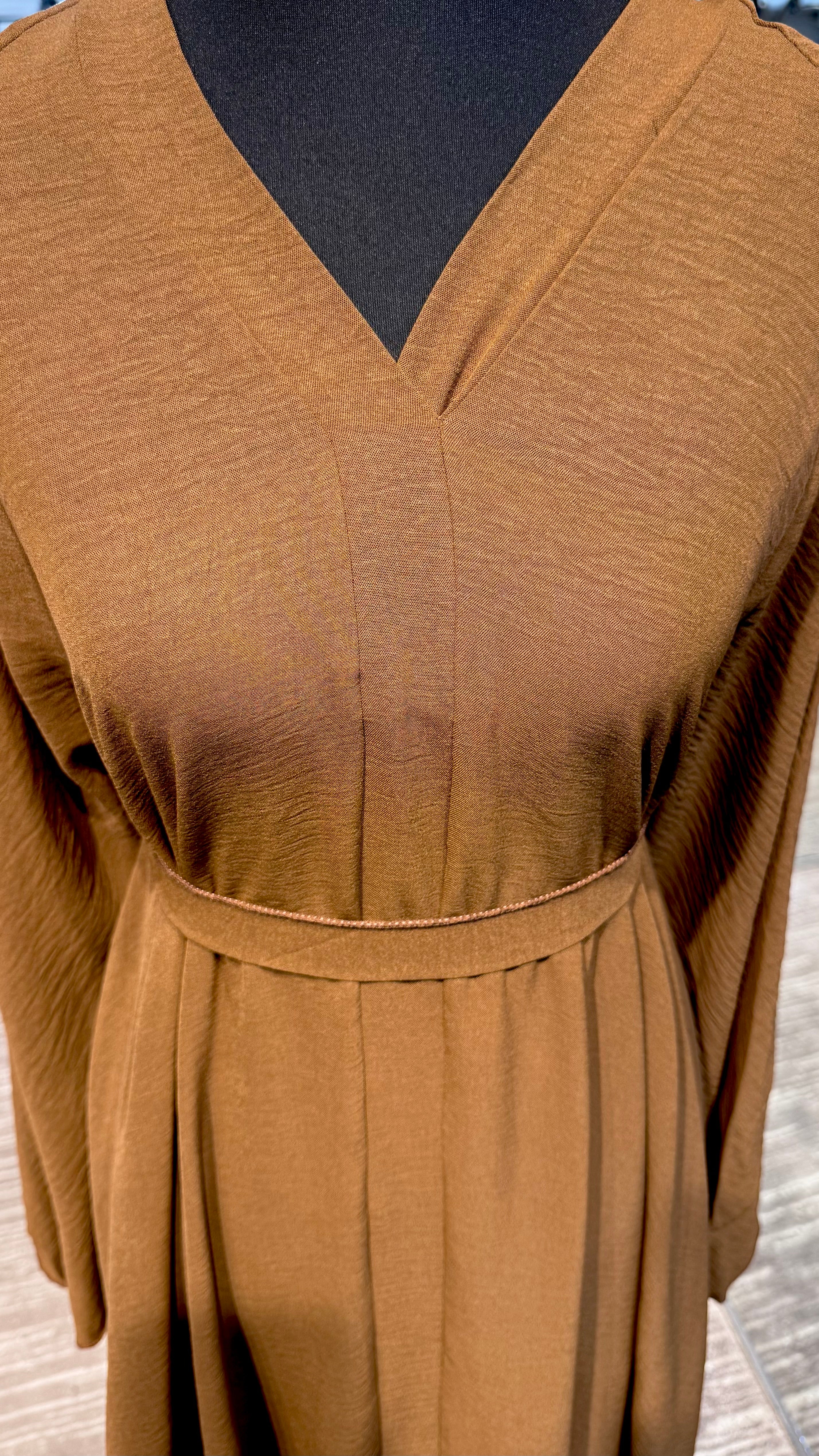 Umbrella Cut Abaya 3 pcs Set- Brown