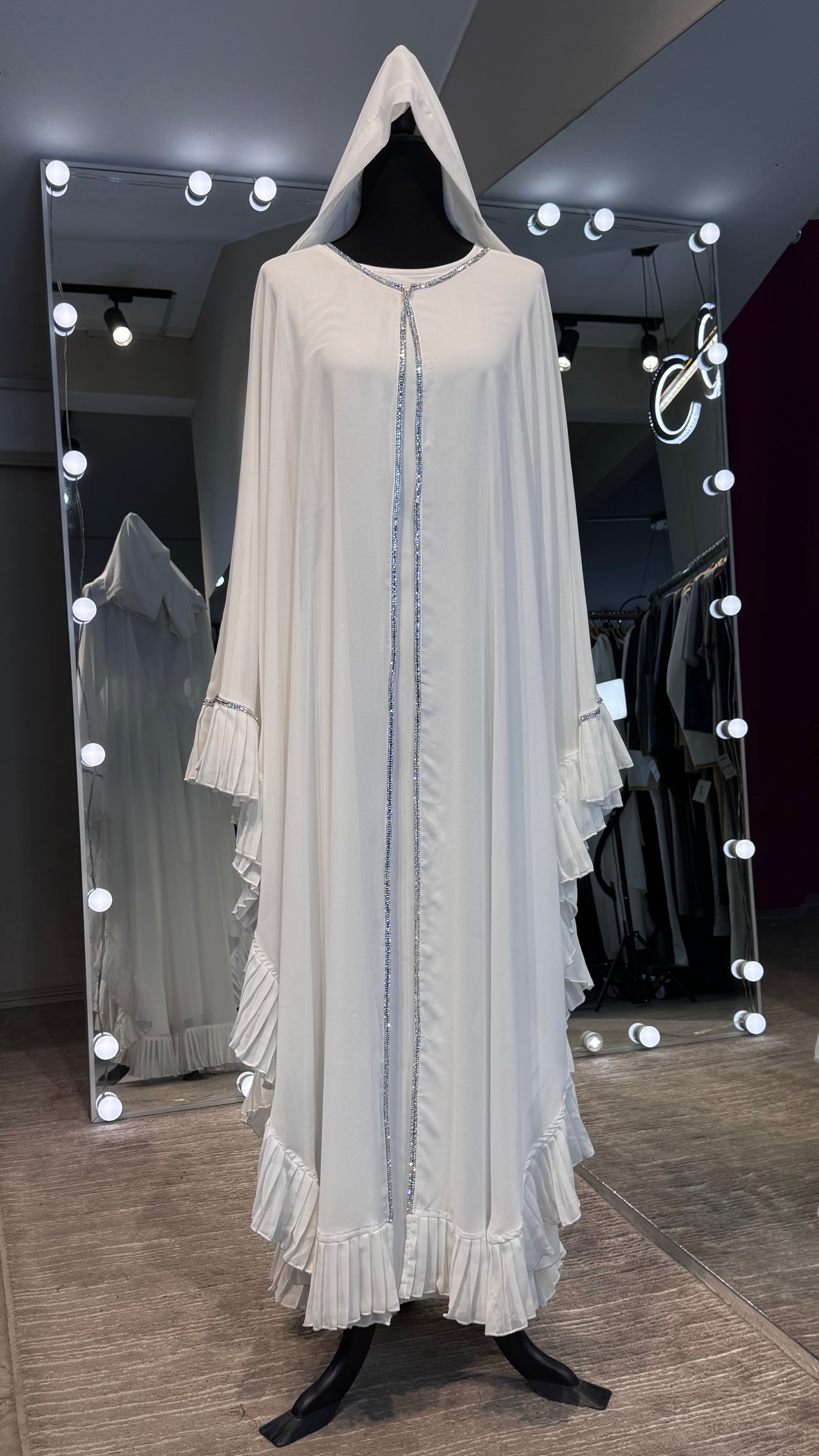 Farasha Pleated Sleeve 3 Pcs Set- White