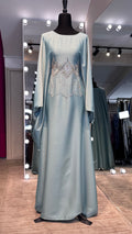 Original Design Farasha Abaya Set with Hijab – 2 Piece Beaded Modest Outfit -Mint green