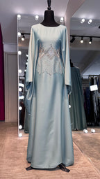 Original Design Farasha Abaya Set with Hijab – 2 Piece Beaded Modest Outfit -Mint green