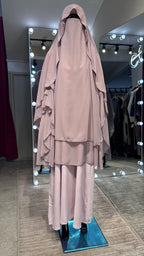 Long chiffon khimar Set- Baby Pink