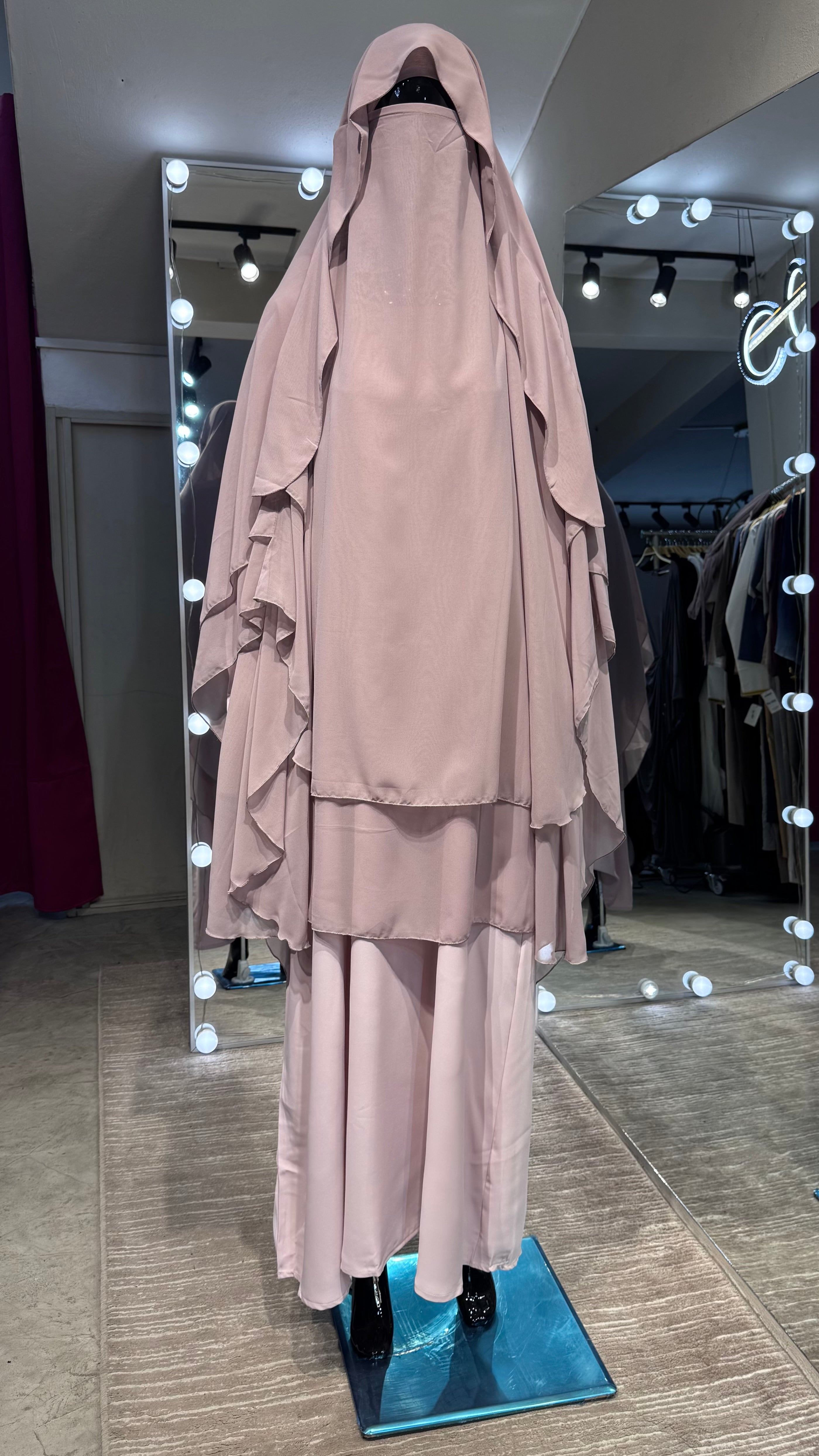 Long chiffon khimar Set- Baby Pink