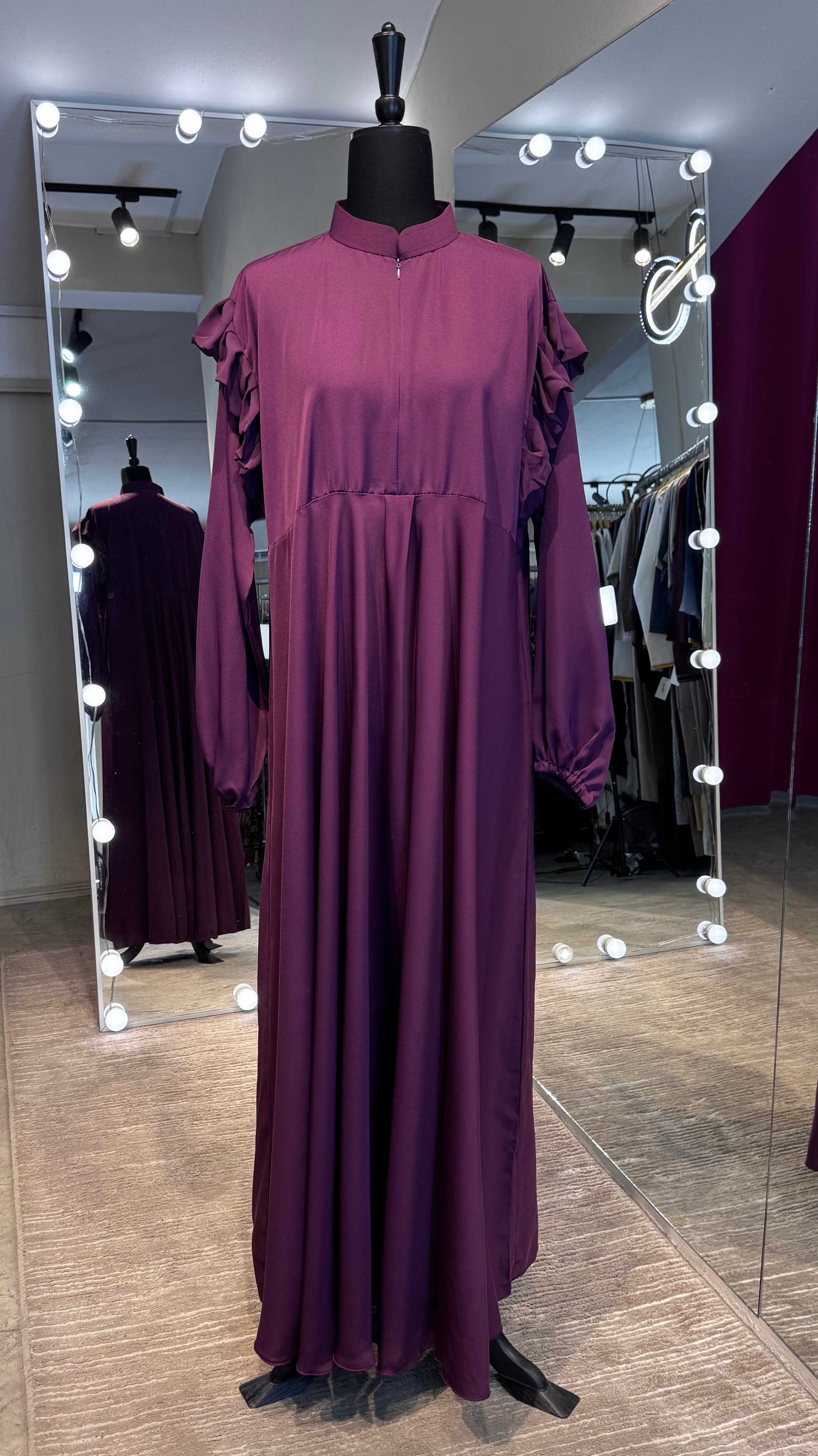 Turtle neck Umbrella Abaya- Aubergine