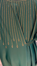 One Side Farasha Abaya Set with Hijab - Green