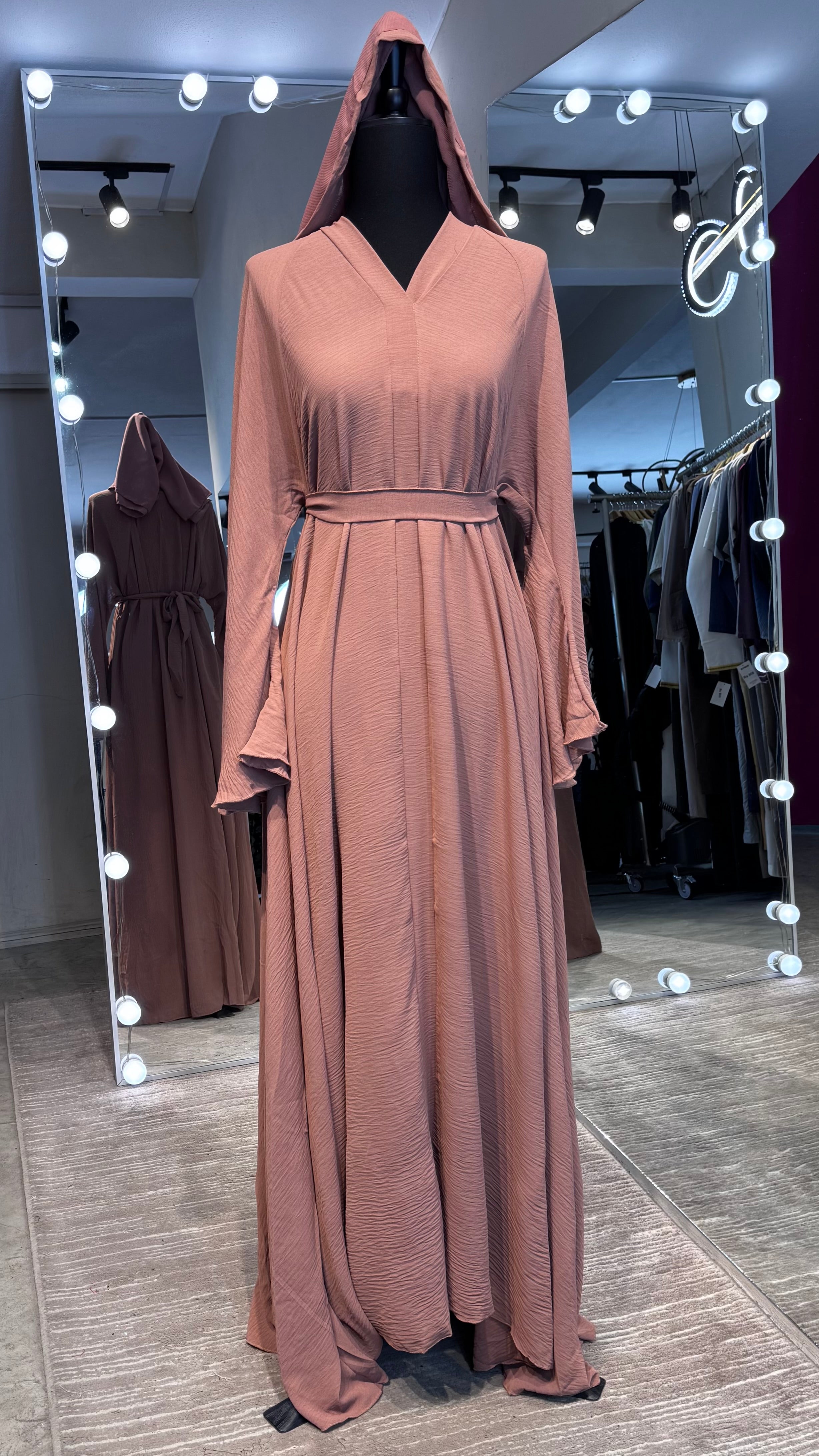 Umbrella Cut Abaya 3 pcs Set- Nude