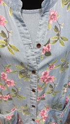 Denim 2-Piece Set –  Inner & Floral Blouse- light Blue