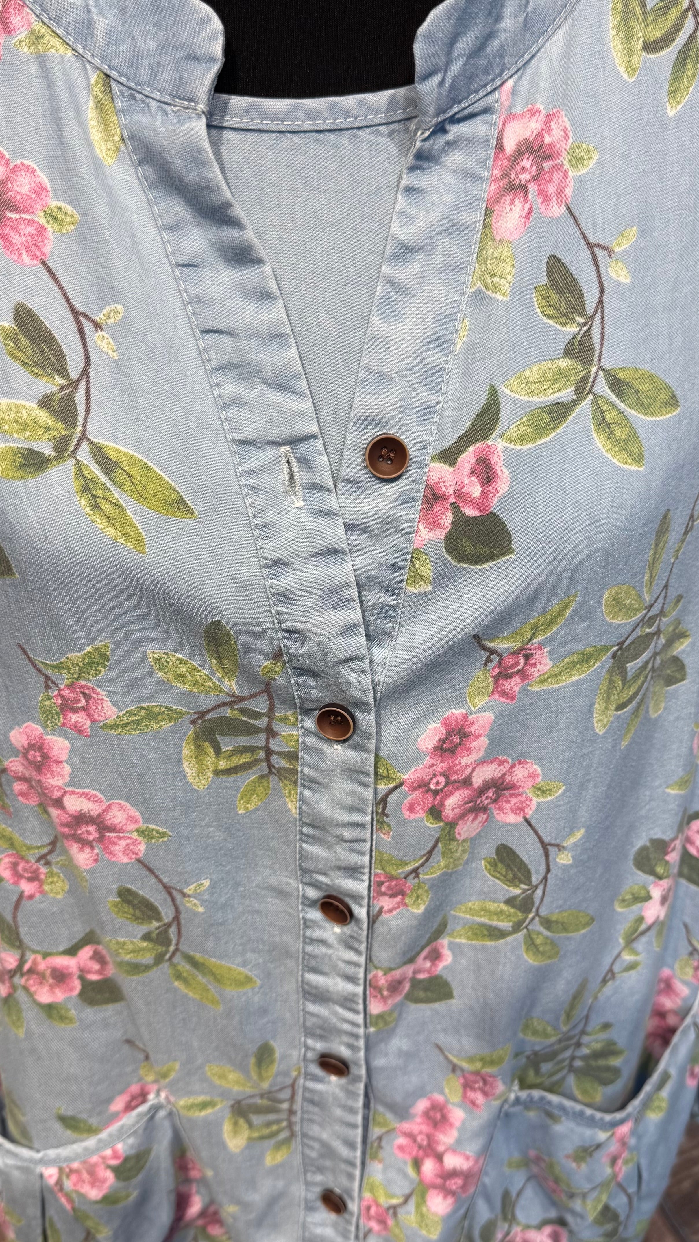 Denim 2-Piece Set –  Inner & Floral Blouse- light Blue