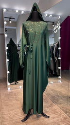 One Side Farasha Abaya Set with Hijab - Green