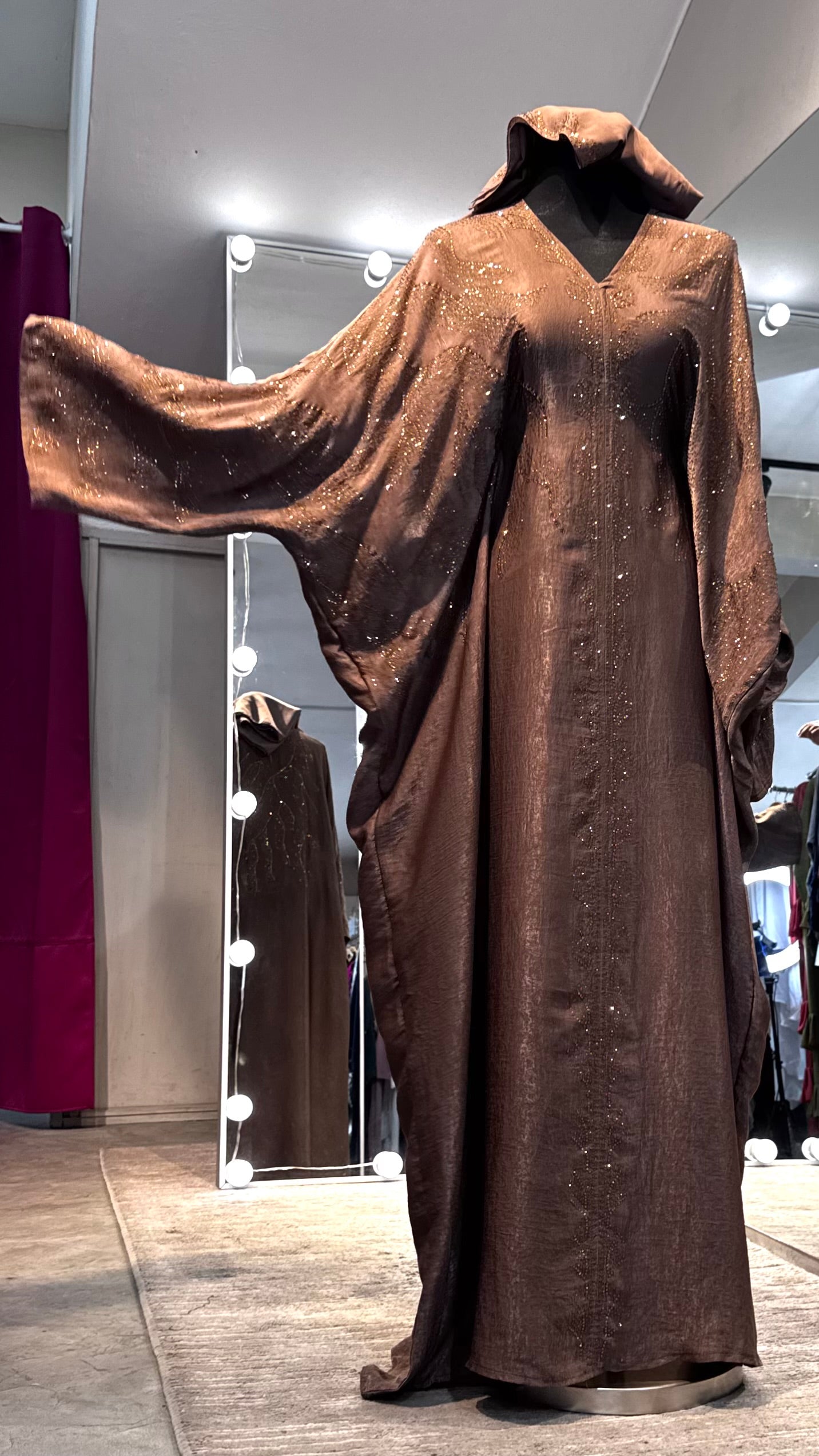 Velvet Farasha with Hijab – 2 Piece- Taupe Brown