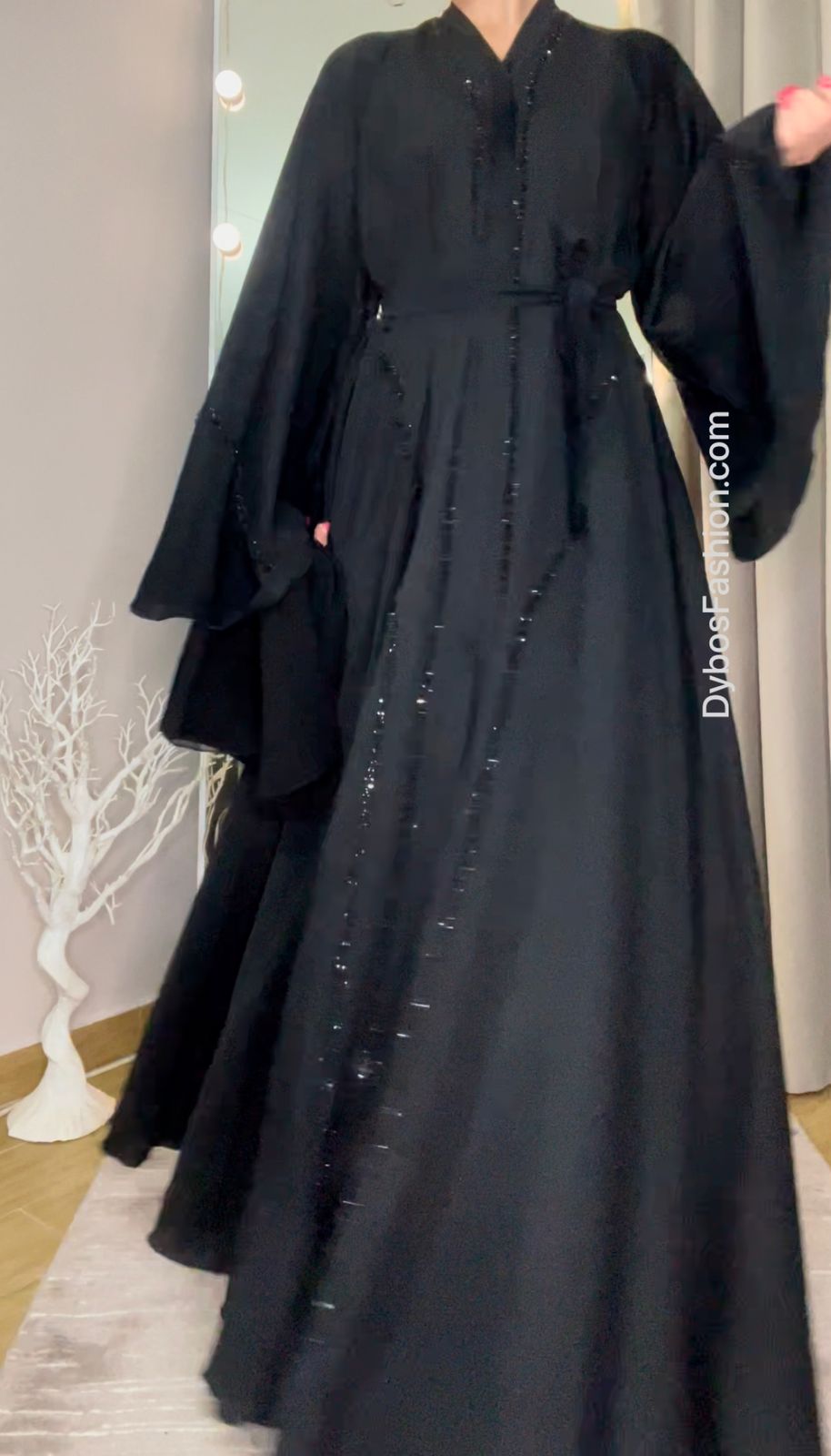 Black Luxurious Umbrella Cut Nidah Abaya with Stitched Beads