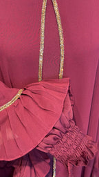 Farasha Pleated Sleeve 3 Pcs Set- Maroon