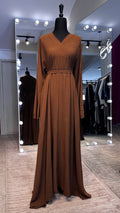 Umbrella Cut Abaya 3 pcs Set- Brown