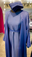 Navy Blue Abaya Robe with Striped Fabric Appliqué and pocket with Nida inner