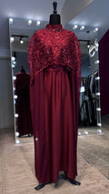 Cape Abaya Set with Hijab –Sequin, Nida & Chiffon - Maroon