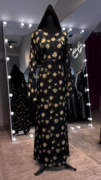 Chiffon Printed Casual Abaya Dress with Chiffon Hijab – 2 Piece - Black