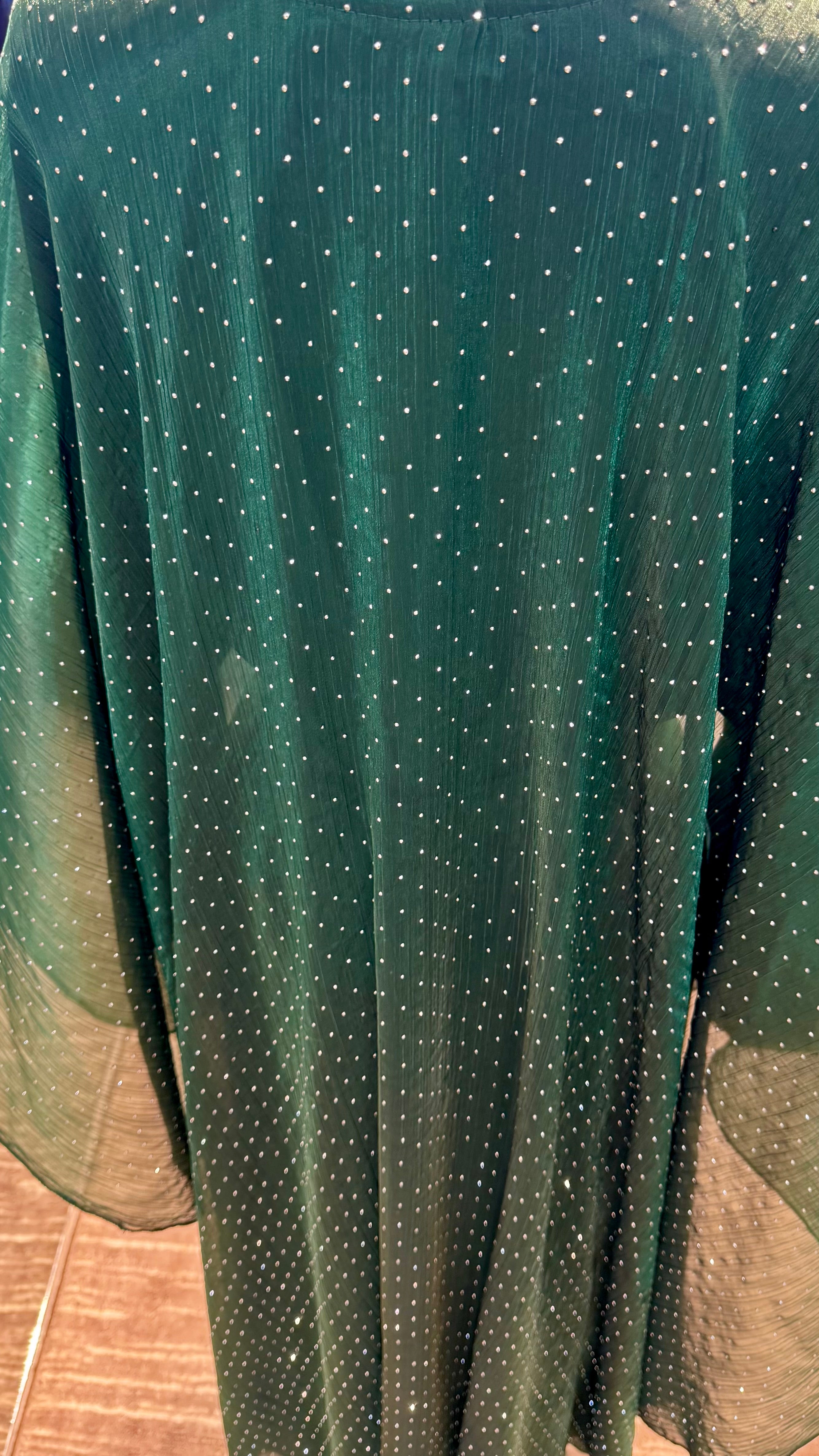 Cape Style Abaya Set with Hijab – Nida & Organza -Emerald Green