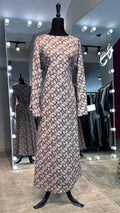 Cotton Printed Casual Abaya Dress with Chiffon Hijab – 2 Piece - Pinkish Gray