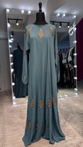 Umbrella Cut Abaya Flower patch-Teal
