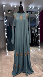 Umbrella Cut Abaya Flower patch-Teal