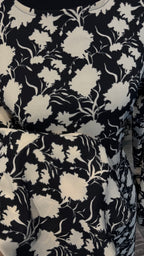 Chiffon Printed Casual Abaya Dress with Chiffon Hijab – 2 Piece - Black & Beige